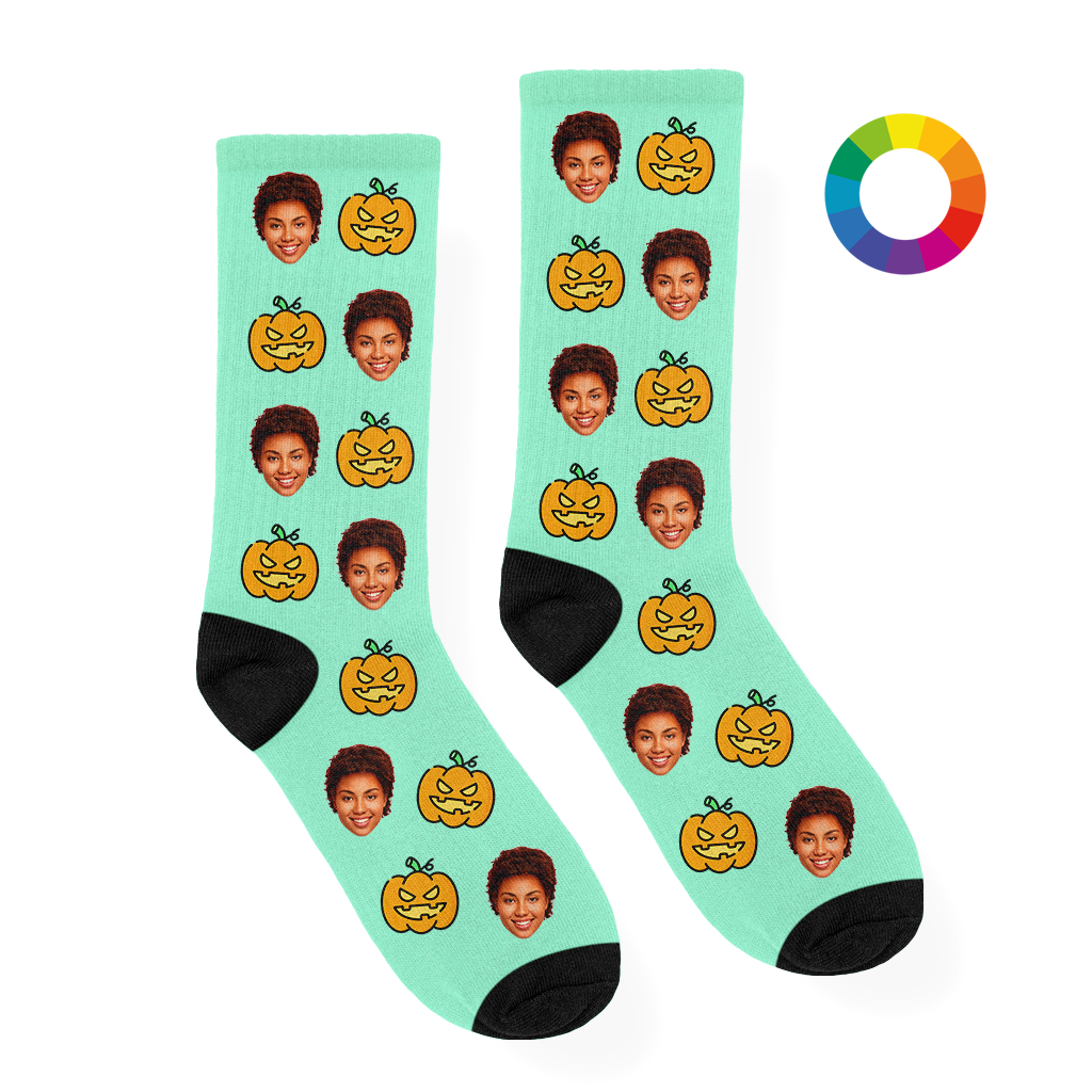 Halloween Pompoen Sokken met Eigen Foto