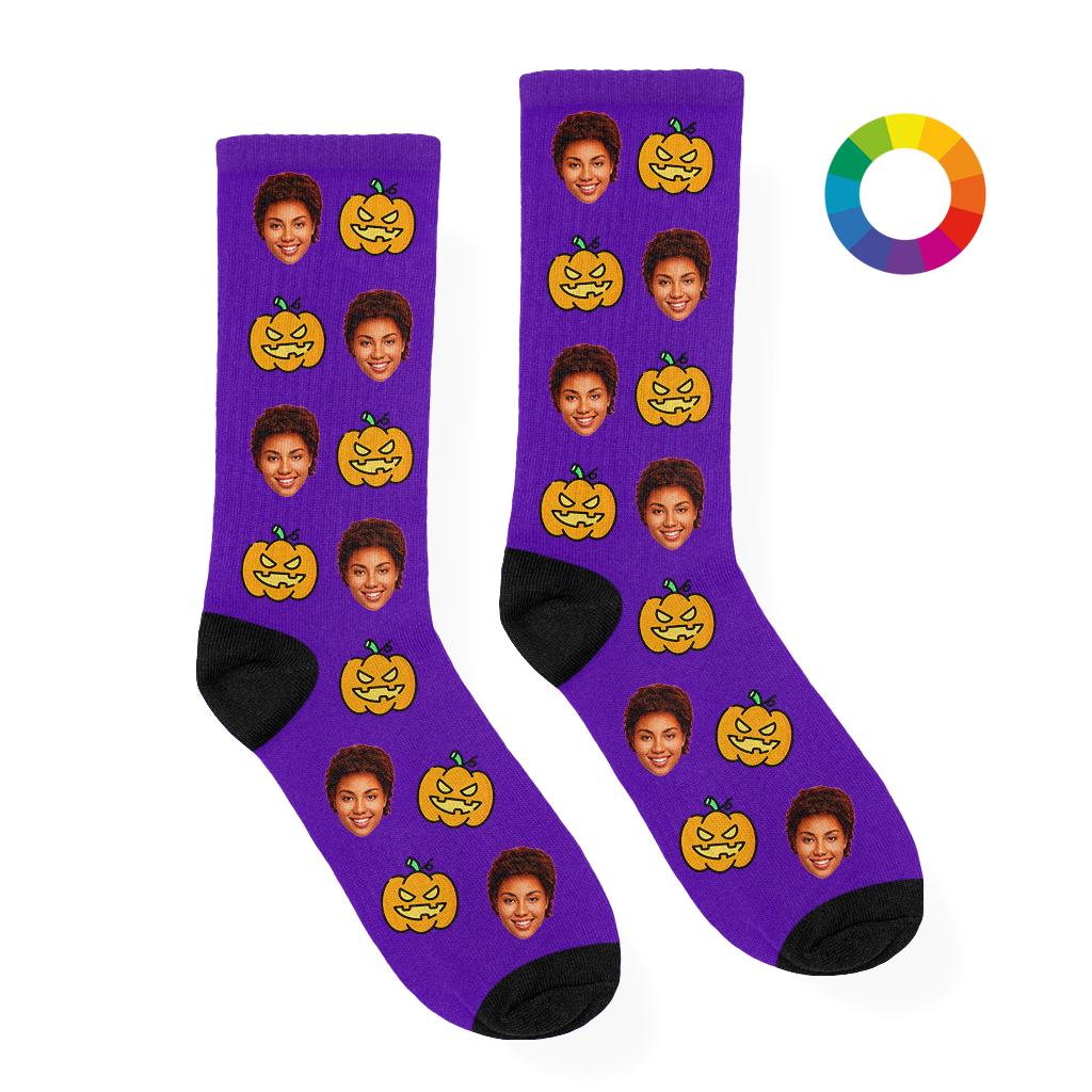 Halloween Pompoen Sokken met Eigen Foto