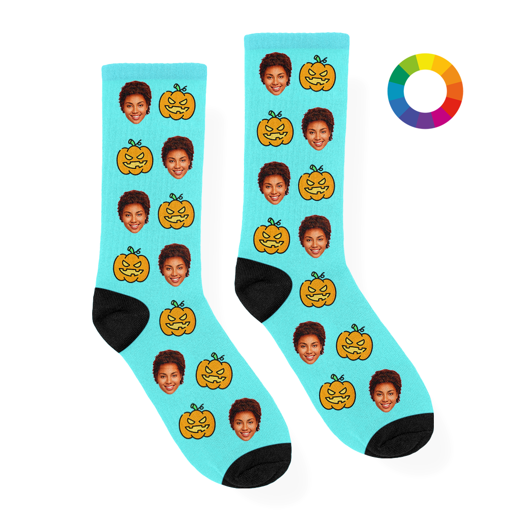 Halloween Pompoen Sokken met Eigen Foto